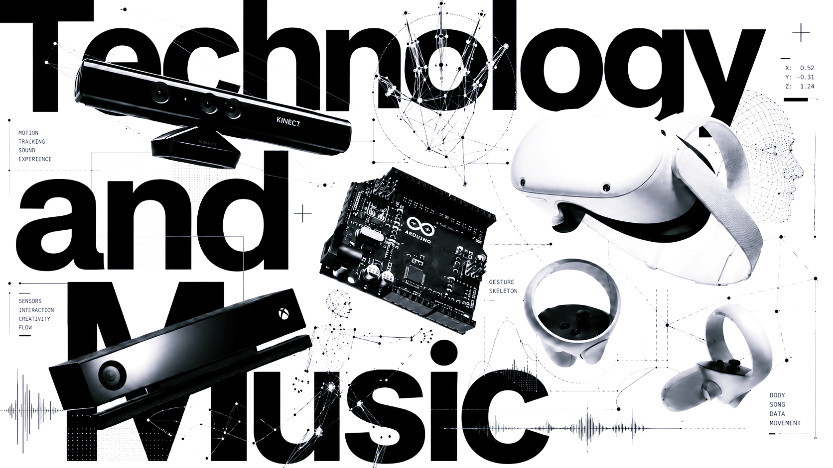 Technology and music visual collage